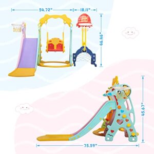 5 in 1 Kids Slide for Toddlers Age 1-3, Slide and Swing Set for Children Baby Indoor Outdoor, Playsets Playground Sets for Backyards Plastic