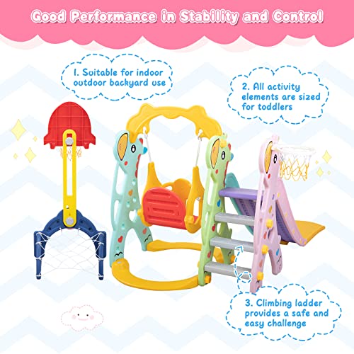 5 in 1 Kids Slide for Toddlers Age 1-3, Slide and Swing Set for Children Baby Indoor Outdoor, Playsets Playground Sets for Backyards Plastic