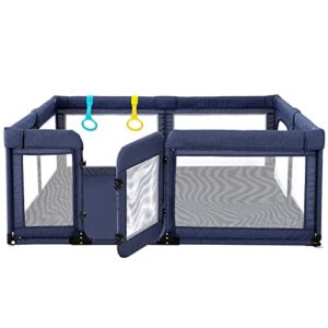 baby playpen with swing door for adults, play pens for babies 59 * 79in large play yards, baby playpen for toddler, safety kids activity center, cholena breathable mesh playpen, navy blue