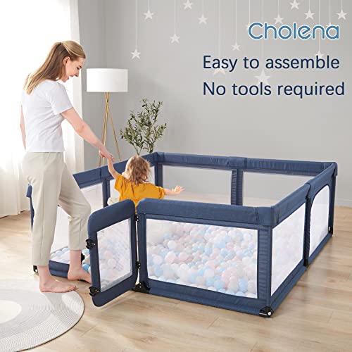 Baby Playpen with Swing Door for Adults, Play Pens for Babies 59 * 79in Large Play Yards, Baby Playpen for Toddler, Safety Kids Activity Center, Cholena Breathable Mesh Playpen, Navy Blue