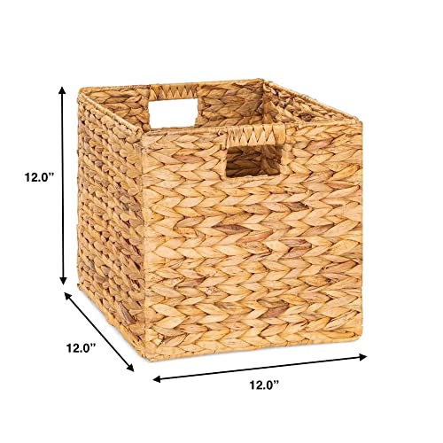 M4DECOR Wicker storage basket, wicker storage baskets for shelves, large wicker baskets for storage, wicker cube storage bins for Bedroom, Living Room, Nursery Room (Natural 4 packs 12x12in)