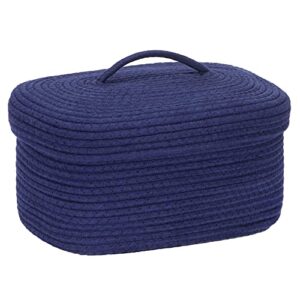 sea team oval cotton rope storage basket with lid, lidded woven storage bin, nursery storage container, diaper caddy, baby shower basket, box, organizer, 15 x 11 x 6.5 inches (medium, navy blue)