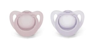 nuk | orthodontic pacifiers | pink-powder pink | 6-18 months | best pacifier for breastfed babies | bpa free | shaped to soothe just like mom | 2-pack