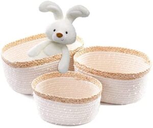 loinfe ® rope woven storage basket, 3 pack boho baskets for storage, home organizing bins and toy organizer, baskets for shelves, nursery baskets organizer bins(cotton and corn skin basket)