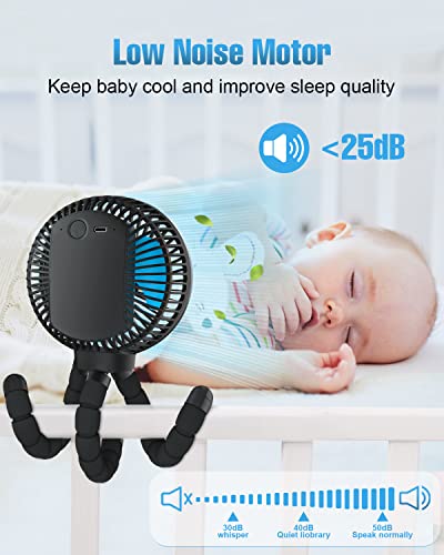 FRIZCOL Stroller Fan for Baby - Portable Fan Rechargeable - Battery Operated Fan(Use for 30Hrs) - Fan for Handheld/Clip On/Car Seat/Desk/Camping