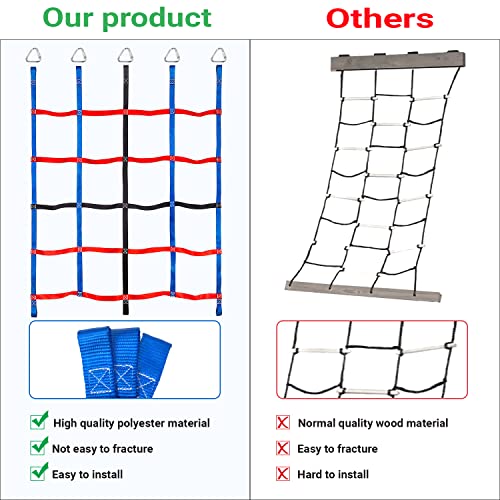 Climbing Net for Kids, Polyester Rope Ladder Jungle Gym Playground & Backyard Set, Ninja Warrior Style Obstacle Course Cargo Net for Kids Outdoor Treehouse, Swing Set Or Monkey Bar Attachment