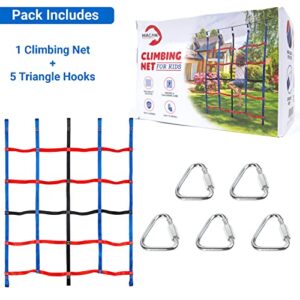 Climbing Net for Kids, Polyester Rope Ladder Jungle Gym Playground & Backyard Set, Ninja Warrior Style Obstacle Course Cargo Net for Kids Outdoor Treehouse, Swing Set Or Monkey Bar Attachment