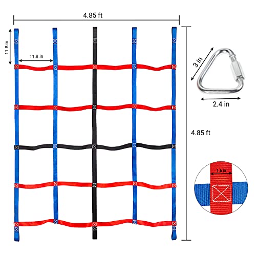 Climbing Net for Kids, Polyester Rope Ladder Jungle Gym Playground & Backyard Set, Ninja Warrior Style Obstacle Course Cargo Net for Kids Outdoor Treehouse, Swing Set Or Monkey Bar Attachment