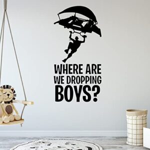 game wall decal wall sticker, where are we dropping boys gaming vinyl decal sticker, game stickers poster murals for boys room, teen bedroom art decorations