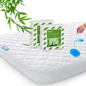 Waterproof Pack N Play Mattress Pad Protector 2 Pack, Premium Bamboo Terry Surface, Quilted Pack and Play Sheets Cover for Graco Pack N Play, Mini/Portable Crib and Foldable Playard