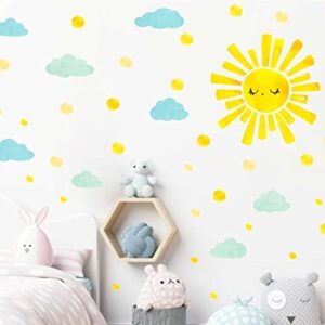 Watercolor Sun and Clouds Wall Decals Polka Dots Decal Clouds Wall Stickers Peel and Stick Sun Wall Stickers for Kids Nursery Bedroom Living Room Decor