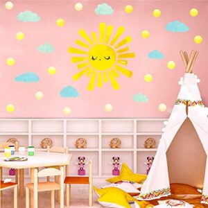 Watercolor Sun and Clouds Wall Decals Polka Dots Decal Clouds Wall Stickers Peel and Stick Sun Wall Stickers for Kids Nursery Bedroom Living Room Decor