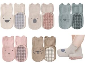 exegawe toddler non slip socks, cute baby socks with grips crew socks 5 pairs(s/6-12m)