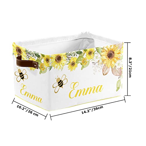 Deven Bee Sunflowers Yellow Personalized Large Storage Baskets for Organizing Shelves with Handle,Closet Decorative Storage Bins for Bathroom,Nursery,Home 1 Pack