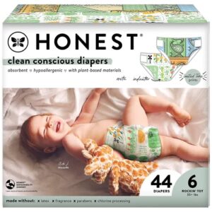 the honest company clean conscious diapers | plant-based, sustainable | color me paisley + grow together | club box, size 6 (35+ lbs), 44 count