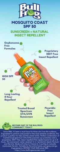 Bullfrog Mosquito Coast Bug Spray Insect Repellent + Sunscreen SPF 50, Pump Spray, 4.7 Fl oz 2 pack