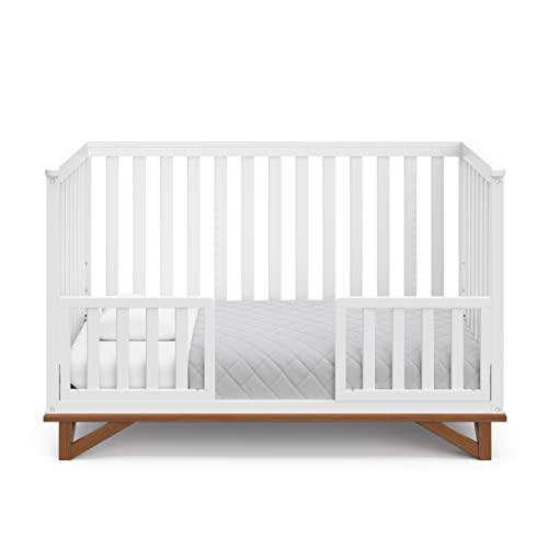 Graco Storkcraft Santa Monica 5-in-1 Convertible Crib (White with Vintage Driftwood) – GREENGUARD Gold Certified, Modern Design, Two-Tone Baby Crib, Converts to Toddler Bed, Daybed and Full-Size Bed