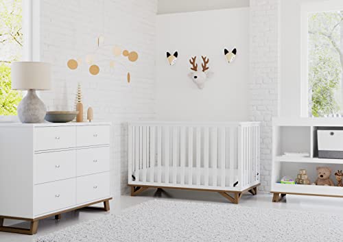 Graco Storkcraft Santa Monica 5-in-1 Convertible Crib (White with Vintage Driftwood) – GREENGUARD Gold Certified, Modern Design, Two-Tone Baby Crib, Converts to Toddler Bed, Daybed and Full-Size Bed