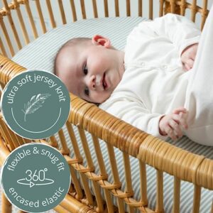 POPPI & MAX 100% Organic Cotton Bassinet Sheets for Boy Girl | 3-Pack Premium Jersey Bassinet Sheet Set | Fitted Baby Sheets for Standard Bassinet Pads | Bassinet Cover | Misty Sage Star Spot Stripe