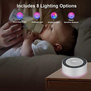 White Noise Machine with 30 High Fidelity Soundtracks, 7 Colors Night Lights, Full Touch Metal Grille and Buttons, Timer and Memory Features, Plug in, Sound Machine for Baby, Adults