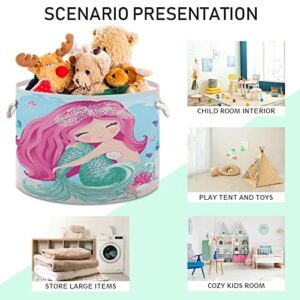 MNSRUU Storage Basket 20"x14" Little Lovely Mermaid Princess Round Storage Organizer Basket with Handles, Fabric Nursery Laundry Basket Large Capacity