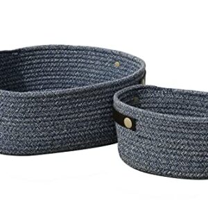 2 Pack Storage Rope Basket with Handle for Books, Magazines, Toys, Nursery, Bedroom, Living Room, Spa Soft Woven Bins (DARK BLUE)