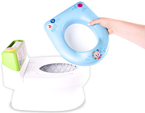 CoComelon Official Musical Transition Potty Trainer – Plays Potty Training Song | Transforms from Potty to Toilet Topper Seat | Easy to Clean with Handles, Splash Guard, Tracking Chart and Storage