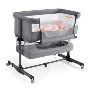 ihoming bassinet bedside sleeper for baby, 3 in 1 convertible design, lnfant bed & bed side sleeper & cradle bassinets, newborn bedside crib attaches to bed, deep grey