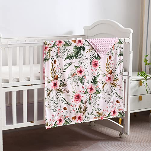 POSENPRO Baby Blanket for Boys Girls, Soft Plush Minky Baby Blanket with Dotted Backing, Lovely Flower Double Layer Toddler Receiving Blanket Throw for Stroller & Crib, 30 x 40 Inches