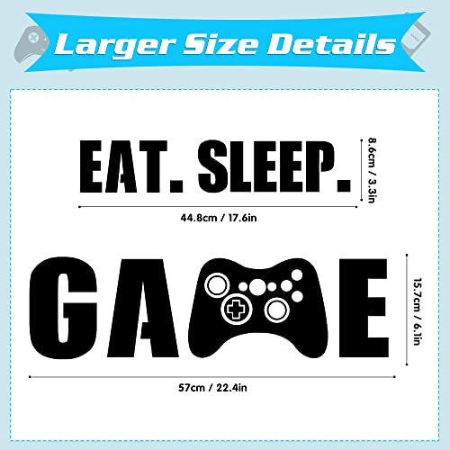 Eat Sleep Game Wall Decal Glow in The Dark Gamer Boy Wall Stickers Vinyl Video Game Room Decor Gaming Controller Wall Decals for Boys Bedroom Kids Girls Men Playroom Game Wall Decor… (Large Size, Sky blue)
