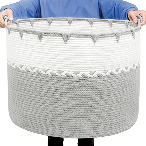 DUOLEO XXXXXL Large Rope Blanket Baskets 26" x 26" x 18" Woven Baskets for Storage Baskets for Blankets Laundry Basket for Toys Storage Basket with Handle Laundry Hamper