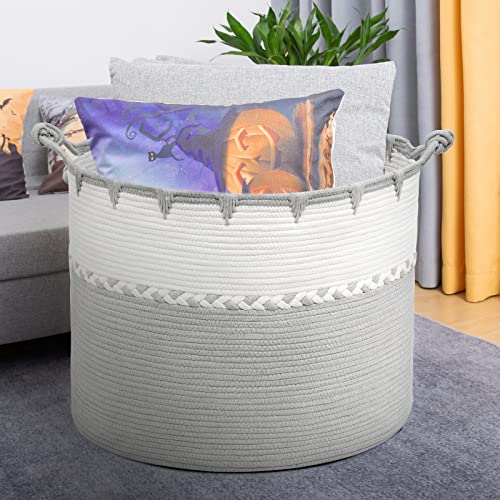 DUOLEO XXXXXL Large Rope Blanket Baskets 26" x 26" x 18" Woven Baskets for Storage Baskets for Blankets Laundry Basket for Toys Storage Basket with Handle Laundry Hamper