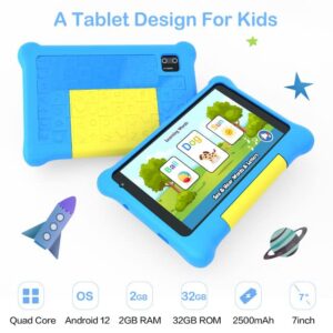 Kids Tablet 7 Inch Android 12 Go Quad Core 32GB 2500mAh, Tablet for Kids with Case | Parental Control | WiFi | Bluetooth | Education |Entertainment (Blue)