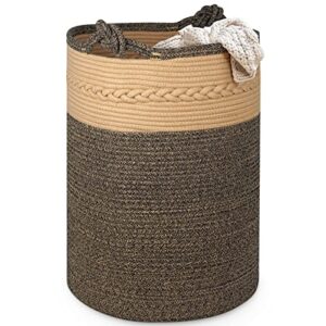 cotton rope laundry basket, 16" x 22" tall blanket basket with handles, 72l large storage basket for yoga mat, laundry hamper for living room, nursery room(camel)