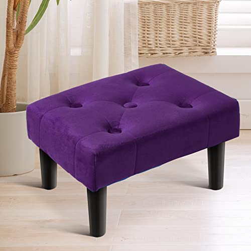 HOUCHICS Small Footstool Ottoman, Velvet Wooden Foot Stool Ottoman with Wood Legs, Sofa Footrest Extra Seating for Living Room Entryway Office(Purple 1PACK)