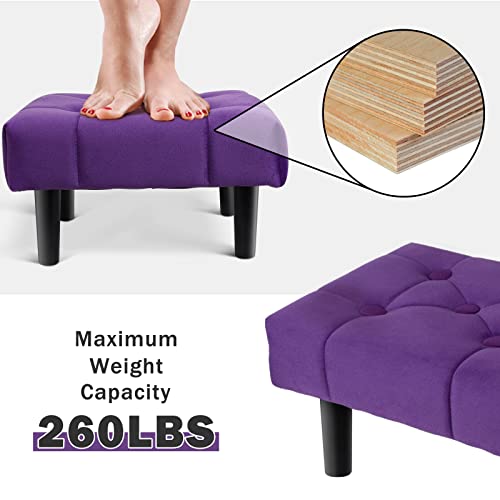 HOUCHICS Small Footstool Ottoman, Velvet Wooden Foot Stool Ottoman with Wood Legs, Sofa Footrest Extra Seating for Living Room Entryway Office(Purple 1PACK)