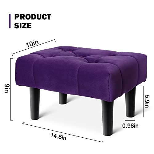 HOUCHICS Small Footstool Ottoman, Velvet Wooden Foot Stool Ottoman with Wood Legs, Sofa Footrest Extra Seating for Living Room Entryway Office(Purple 1PACK)