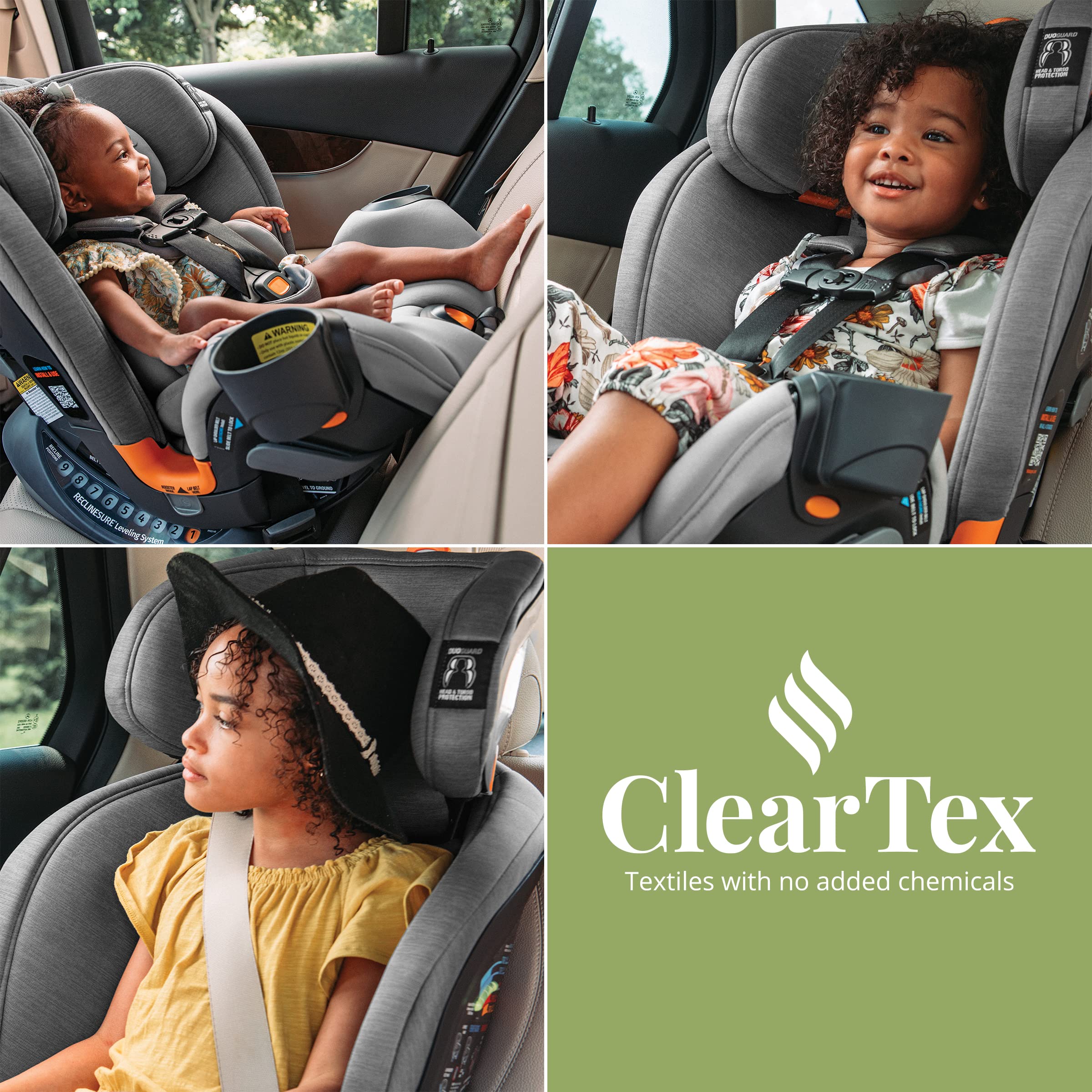 Chicco OneFit ClearTex All-in-One, Rear-Facing Seat for Infants 5-40 lbs, Forward-Facing Car Seat 25-65 lbs, Booster 40-100 lbs, Convertible| Obsidian/Black