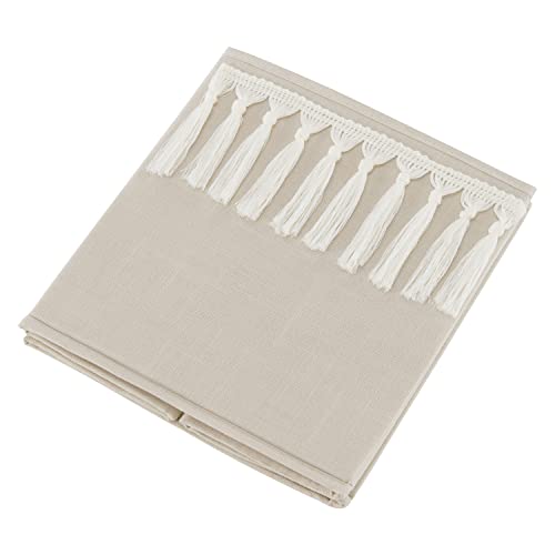 Sweet Jojo Designs Boho Bohemian Foldable Fabric Storage Cube Bins Boxes Organizer Toys Kid Baby Children - Set of 2 - Solid Taupe Beige Ivory Cream Off White Linen Farmhouse Shabby Chic Modern Tassel