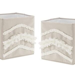 Sweet Jojo Designs Boho Bohemian Foldable Fabric Storage Cube Bins Boxes Organizer Toys Kid Baby Children - Set of 2 - Solid Taupe Beige Ivory Cream Off White Linen Farmhouse Shabby Chic Modern Tufted