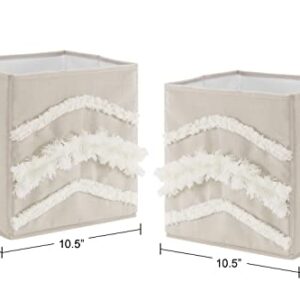 Sweet Jojo Designs Boho Bohemian Foldable Fabric Storage Cube Bins Boxes Organizer Toys Kid Baby Children - Set of 2 - Solid Taupe Beige Ivory Cream Off White Linen Farmhouse Shabby Chic Modern Tufted