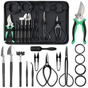 16pcs bonsai tools kit with bag,gardening succulent tree indoor beginner tool kit with bonsai wire, pruning shears, bonsai scissors, gardening trimming tools, gifts for women