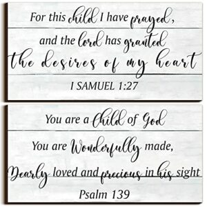 2 pcs wood nursery wall decor for girls boys baby girl room decor for nursery christian nursery wall art this child i have prayed bible quote wall hanging sign for kids home 12 x 6 inch (retro)