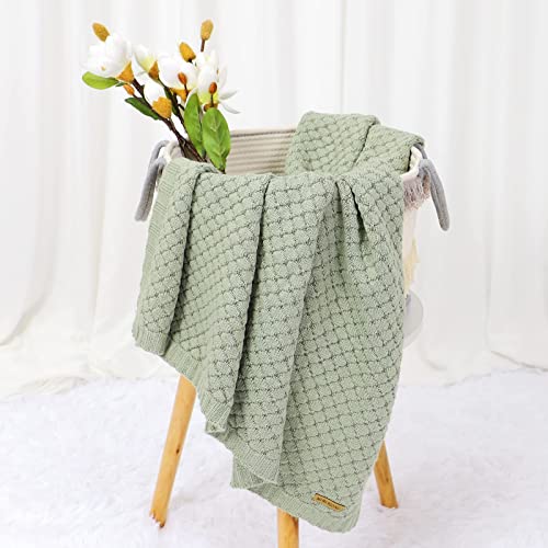 mimixiong Baby Blanket Knitted Soft Swaddling Receiving Baby Blankets for Crib Stroller Sage Green 40x30 Inch