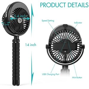 YONHISDAT Misting Fan for Stroller, Portable Clip on Fan for Baby, Rechargeable Mist Fan with Flexible Tripod for Stroller, Crib, Treadmill, Car Seat