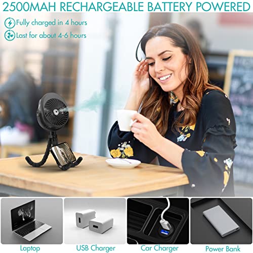 YONHISDAT Misting Fan for Stroller, Portable Clip on Fan for Baby, Rechargeable Mist Fan with Flexible Tripod for Stroller, Crib, Treadmill, Car Seat