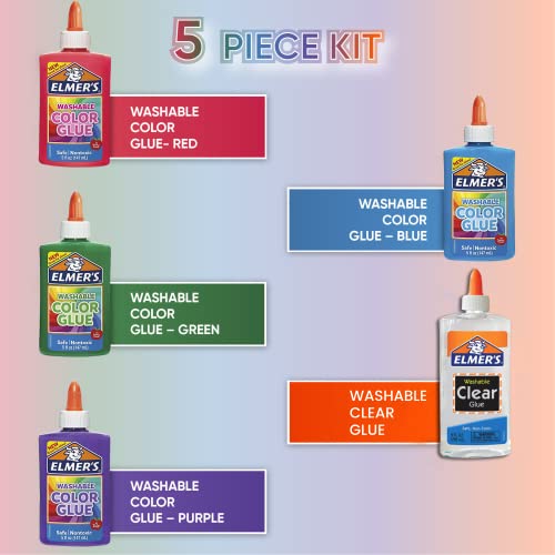 Clear Glue, 9 Oz. Elmers Colored Glue, 4 Ct. 5 Oz. Glue for Slime, School, and Clear Glue for Craft