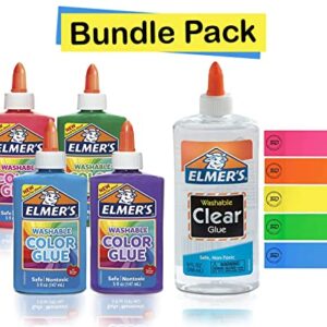 Clear Glue, 9 Oz. Elmers Colored Glue, 4 Ct. 5 Oz. Glue for Slime, School, and Clear Glue for Craft