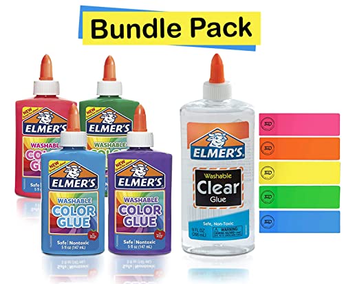 Clear Glue, 9 Oz. Elmers Colored Glue, 4 Ct. 5 Oz. Glue for Slime, School, and Clear Glue for Craft