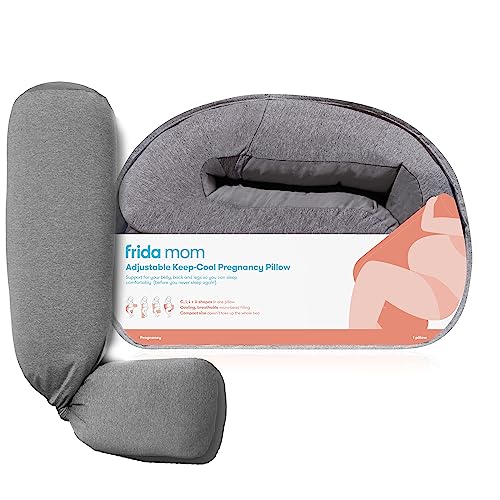 Frida Mom Adjustable Keep-Cool Pregnancy Pillow, U,C,L, and I Shaped Full Body Maternity Pillow for Comfortable Sleep, Support for Belly, Hips + Legs, Cooling for Pregnant Women, Grey